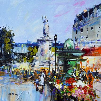Peinture Place de la République Paris par Frédéric Thiery | Tableau Figuratif Acrylique Urbain