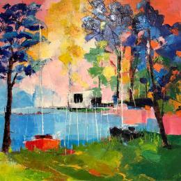 Pintura L'abri vert por Menant Alain | Pintura Figurativo Acrílico Marine