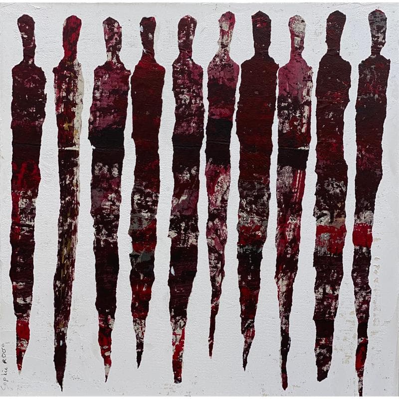 Painting CHERRY BLOSSOM by Rocco Sophie | Painting Abstract Minimalist Oil Acrylic Gluing Sand