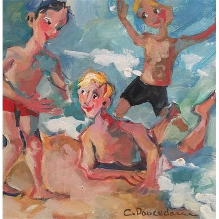 Painting A l'eau les copains by Doucedame Christine | Painting Figurative Acrylic Life style