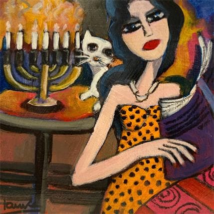 Painting La liseuse et son chat by Fauve | Painting Figurative Acrylic Life style, Portrait