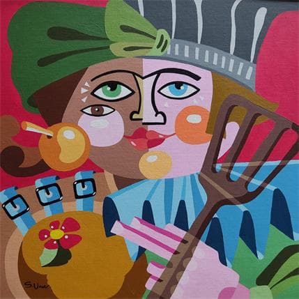 Peinture EL AMOR ENTRA POR par S.Uria | Tableau Figuratif Acrylique Portraits