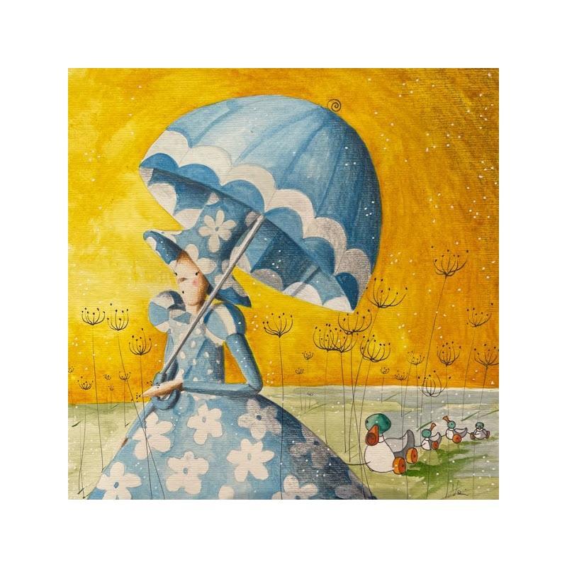 Painting La Yuppi con i paperi di legno by Nai | Painting Surrealism Watercolor Textile