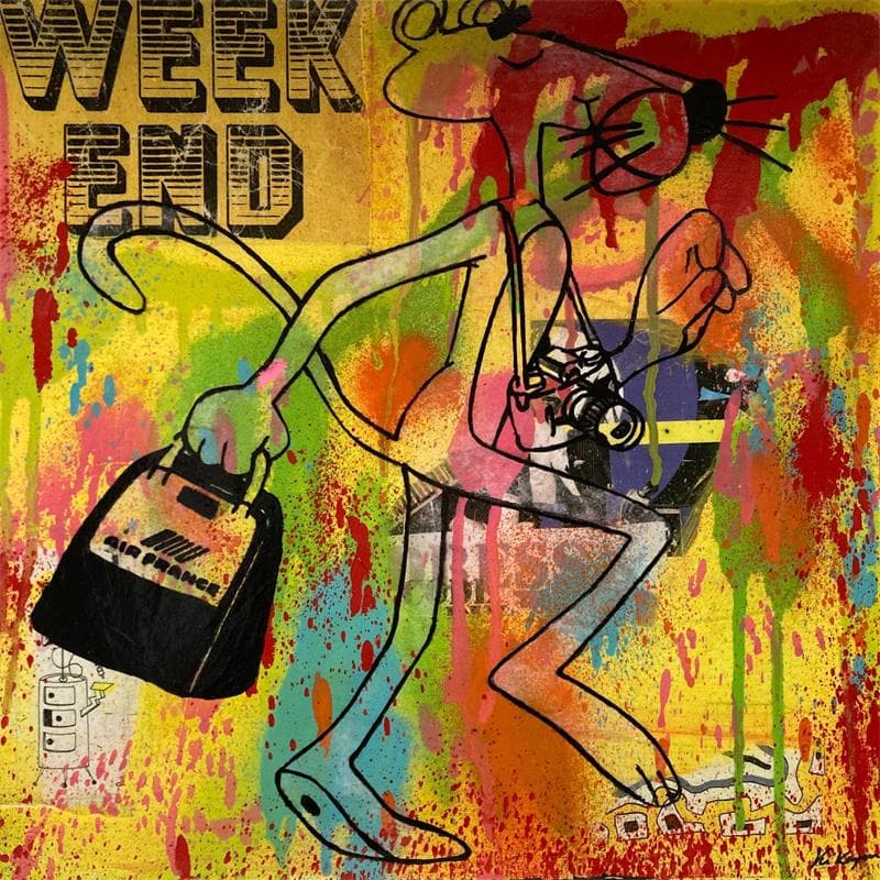 Painting Pink Panther On Week-End by Kikayou | Painting Pop-art Pop icons Graffiti