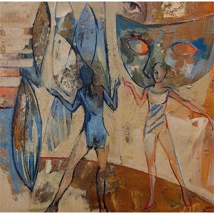 Peinture Le masque par Machi | Tableau Figuratif Acrylique, Huile Scènes de vie