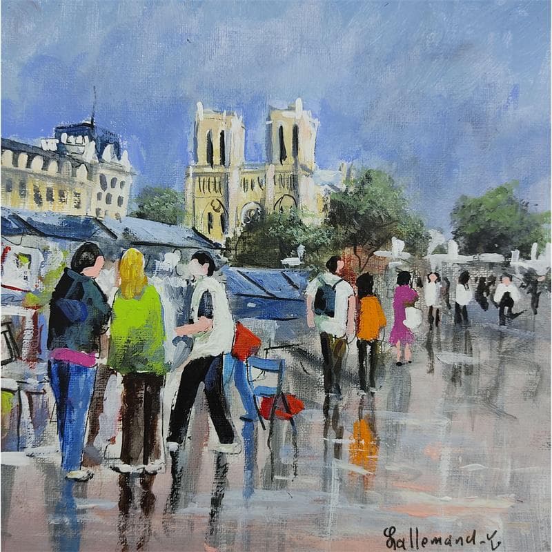 Peinture Les bouquinistes quai de Seine par Lallemand Yves | Tableau Figuratif Urbain Acrylique