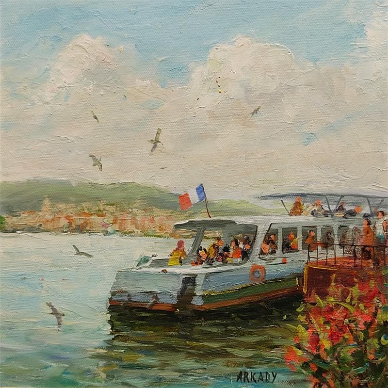 Painting A la découverte de Lyon, balade en bateau by Arkady | Painting Figurative Urban Oil