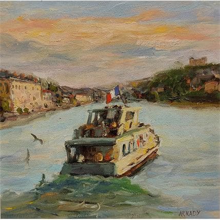 Peinture La promenade en bateau par Arkady | Tableau Figuratif Huile Urbain