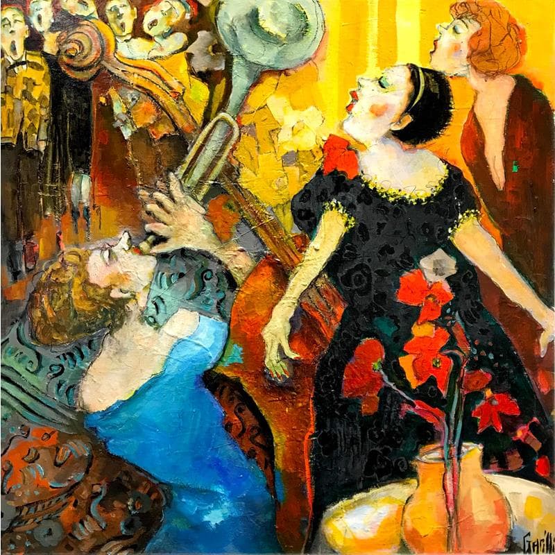 Pintura Diva à la robe noire por Garilli Nicole | Pintura Figurativo Life style Aceite