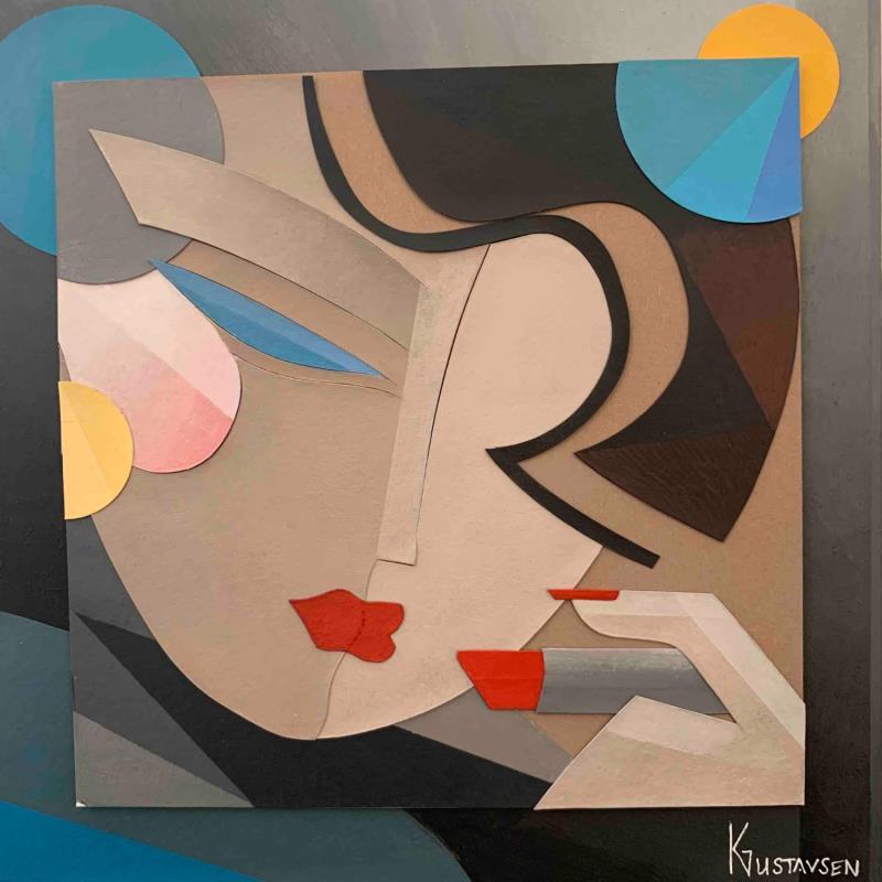 Painting Lipstick by Gustavsen Karl | Painting Figurative Portrait Wood Cardboard Gluing