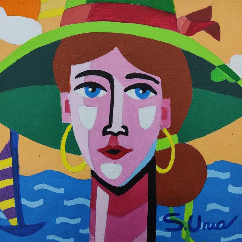 Painting VERANEANDO by S.Uria | Painting Figurative Portrait Acrylic