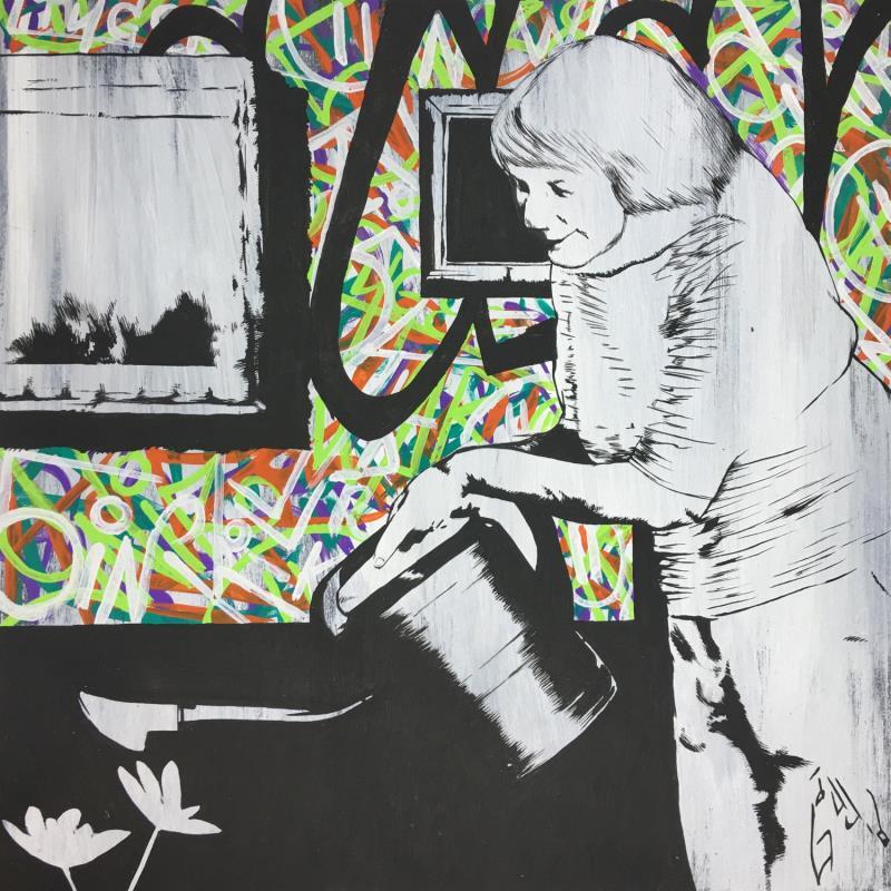 Painting flowers in the museum by Di Vicino Gaudio Alessandro | Painting Street art Life style Graffiti Acrylic