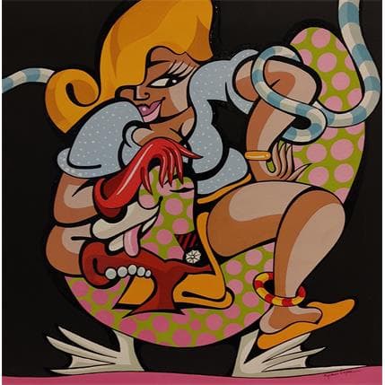 Painting LA POULETTE ET LE CANARD by Lopez Alfredo | Painting Figurative Acrylic Life style