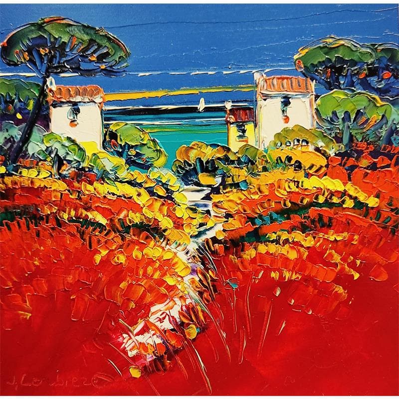 Peinture Chemin de la plage par Corbière Liisa | Tableau Figuratif Paysages Huile