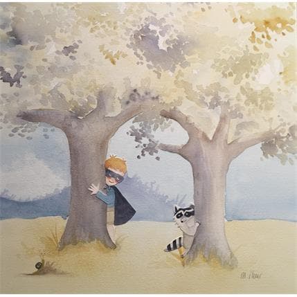 Painting Emile et le raton laveur masqué by Marjoline Fleur | Painting Naive art Life style