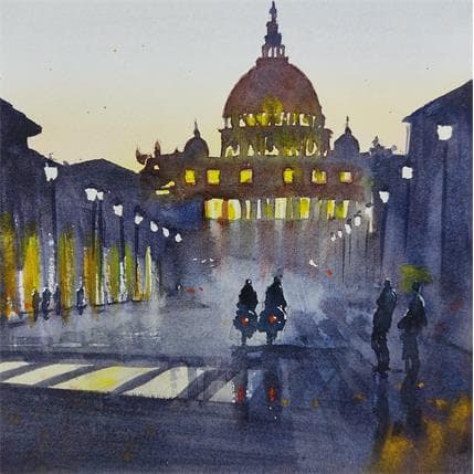 Peinture Vatican vespas par Jones Henry | Tableau Figuratif Aquarelle Urbain