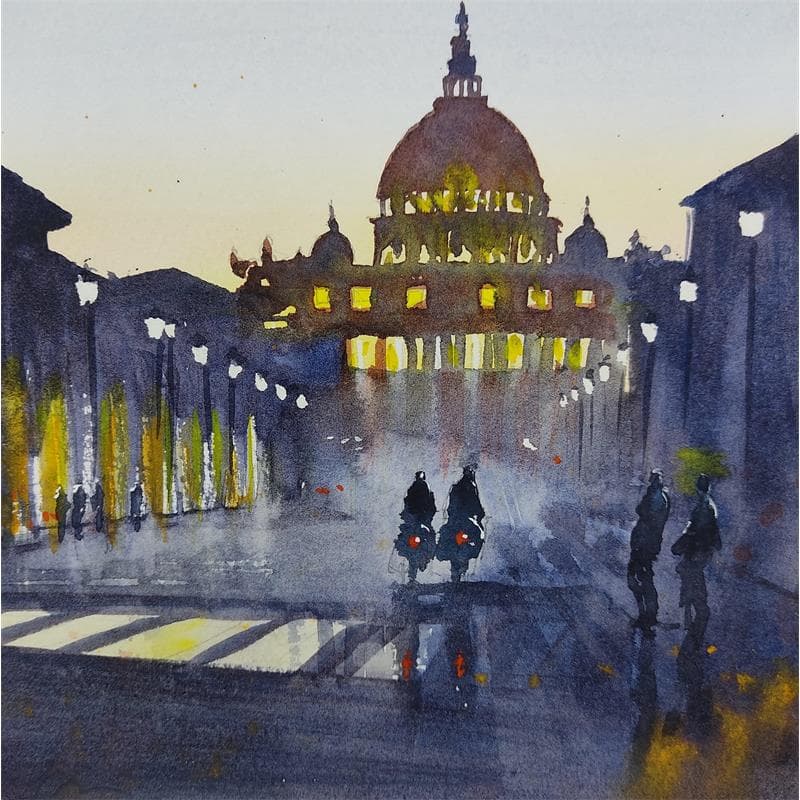 Pintura Vatican vespas por Jones Henry | Pintura Figurativo Urbano Acuarela
