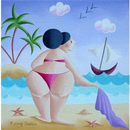 Peinture Le bain par Davy Bouttier Elisabeth | Tableau Art naïf Huile Scènes de vie