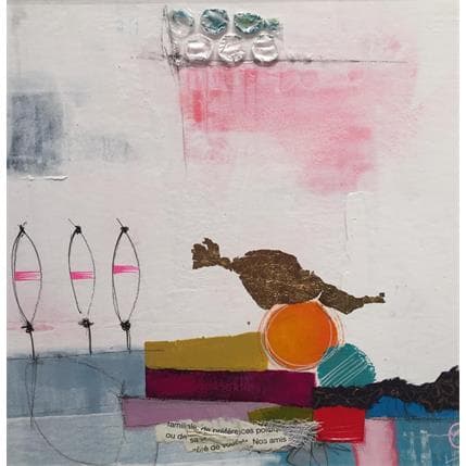 Peinture La plage des 3 parasols par Lau Blou | Tableau Abstrait Acrylique minimaliste