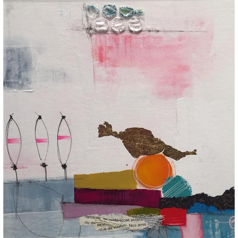 Painting La plage des 3 parasols by Lau Blou | Painting Abstract Minimalist Acrylic