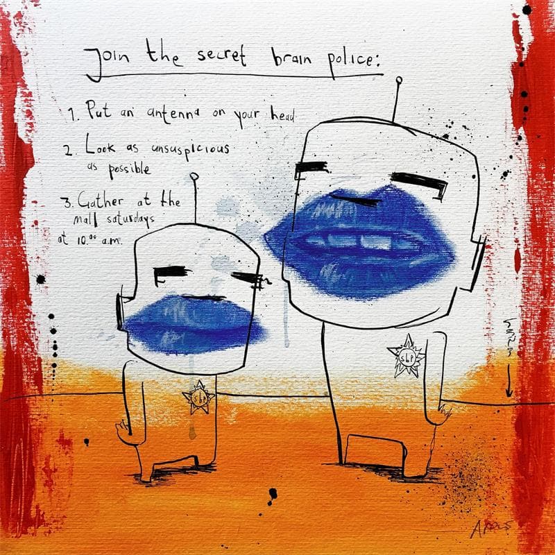 Pintura Secret brain police por Arens Jan hein | Pintura Arte bruto Life style Acrílico
