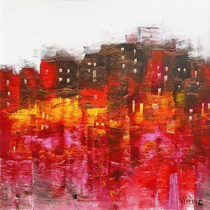 Peinture Village sur la colline #1 par Fièvre Véronique | Tableau Figuratif Acrylique Urbain