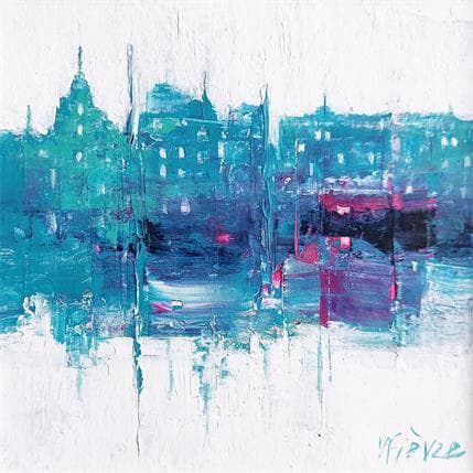 Painting Vue en bleu sur la ville by Fièvre Véronique | Painting Figurative Acrylic Urban