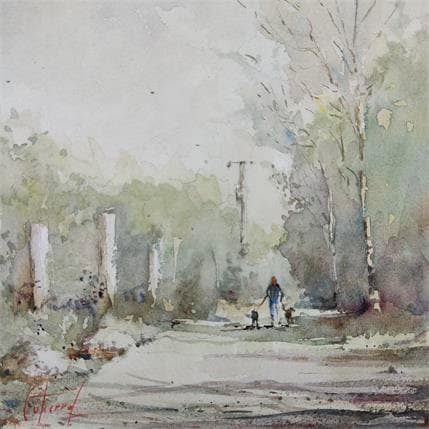 Peinture Chemin a Pourcieux par Gutierrez | Tableau Figuratif Aquarelle scènes de vie