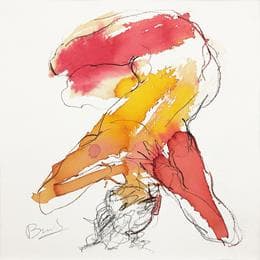 Pintura Méline mains sur la nuque por Brunel Sébastien | Pintura Figurativo Acuarela Desnudo