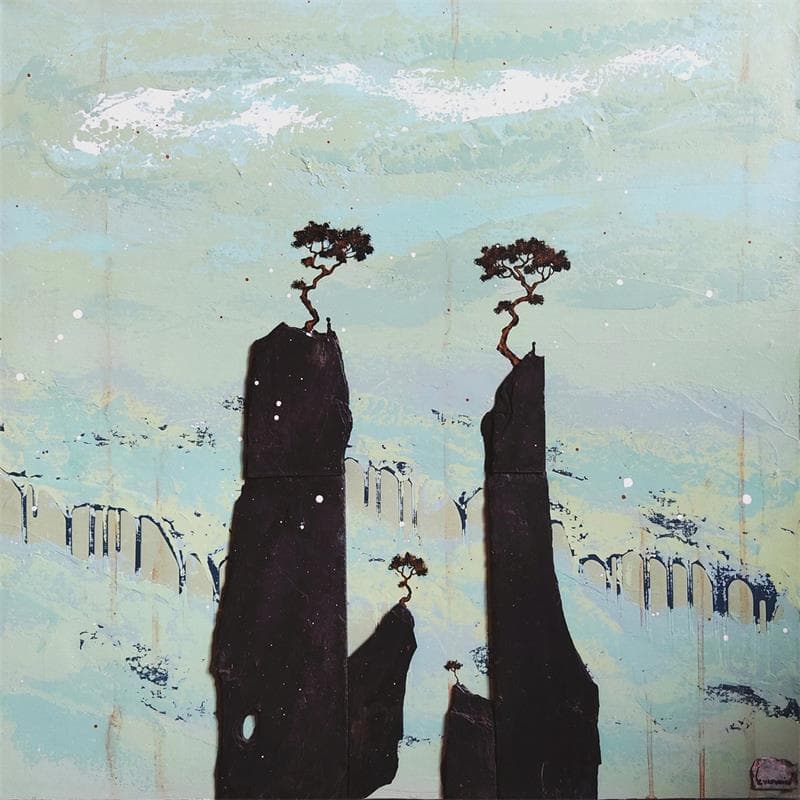 Peinture 2347 Black roc with a blue sky par Lemonnier  | Tableau Figuratif Paysages