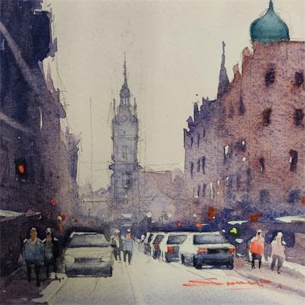 Painting City roads 3 by Dandapat Swarup | Painting Figurative Watercolor Urban