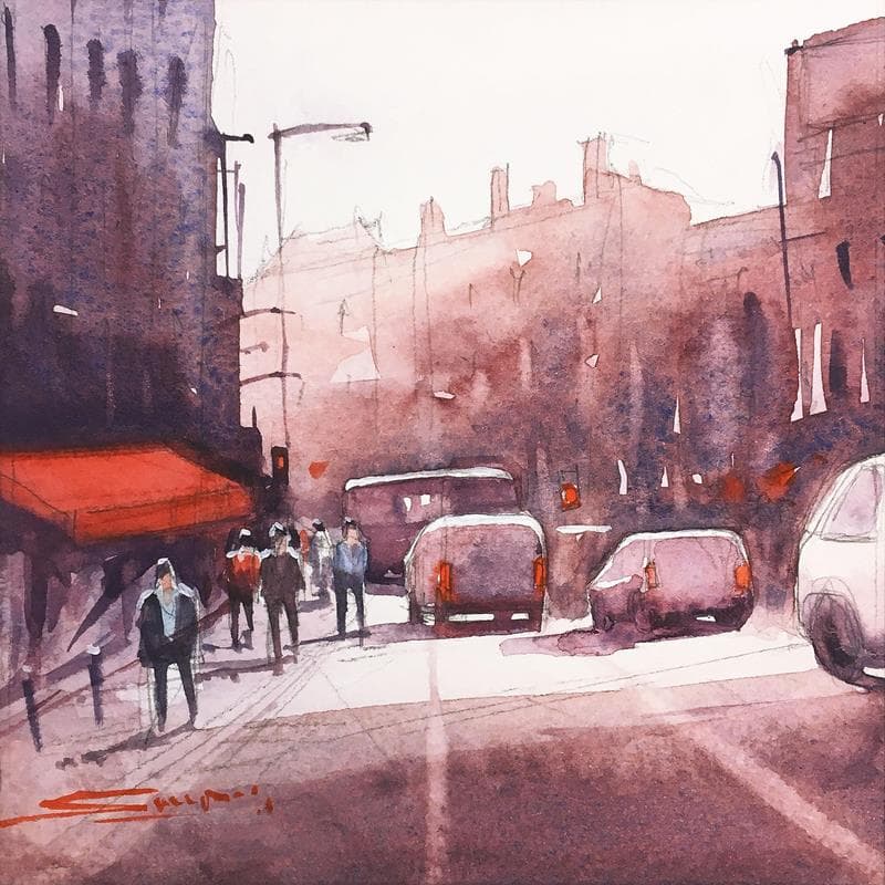 Painting Street view by Dandapat Swarup | Painting Figurative Urban Watercolor