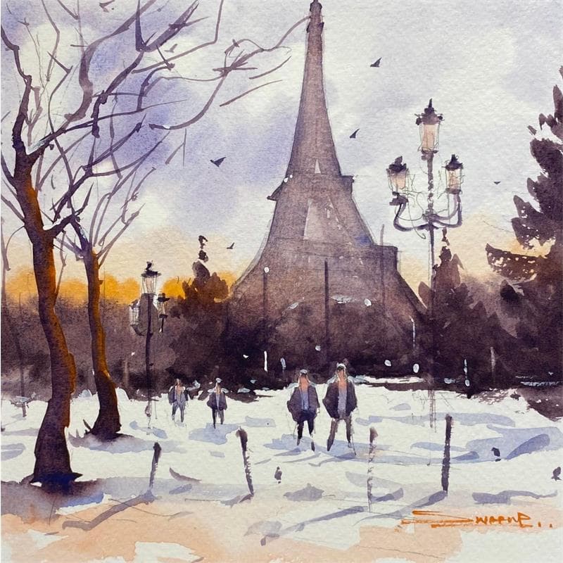 Painting The white city by Dandapat Swarup | Painting Figurative Landscapes Urban Life style Watercolor