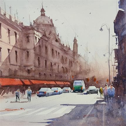 Painting Morning lights 3 by Dandapat Swarup | Painting Figurative Watercolor Urban
