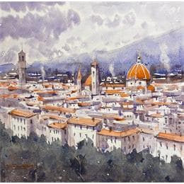 Painting An Italian morning by Dandapat Swarup | Painting Figurative Watercolor Landscapes, Urban