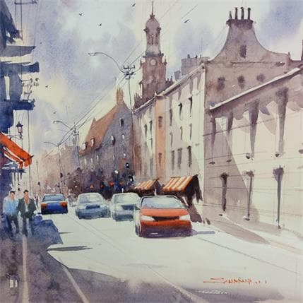 Painting City of light by Dandapat Swarup | Painting Figurative Watercolor Urban