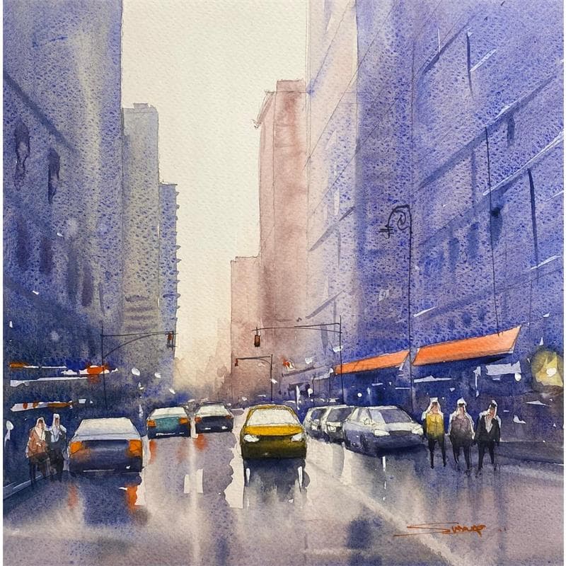 Pintura City roads VI por Dandapat Swarup | Pintura Figurativo Paisajes Urbano Life style Acuarela