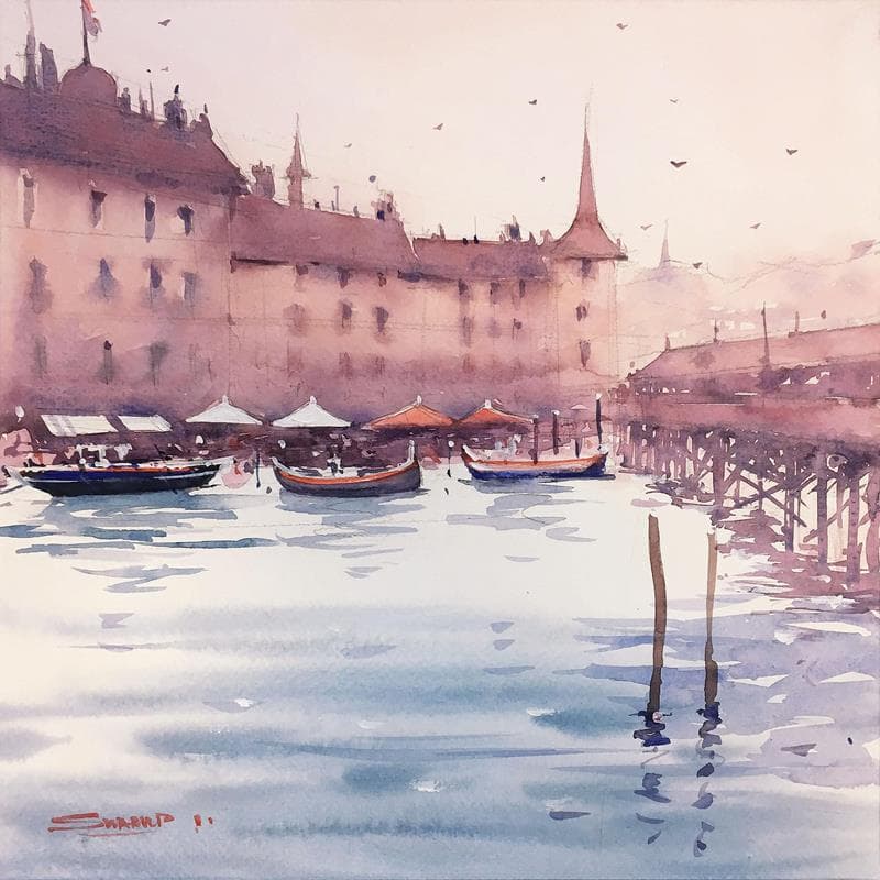 Peinture Sans titre 2 par Dandapat Swarup | Tableau Figuratif Paysages Aquarelle