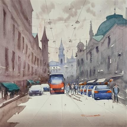 Gemälde Morning Lights 4 von Dandapat Swarup | Gemälde Figurativ Aquarell Urban