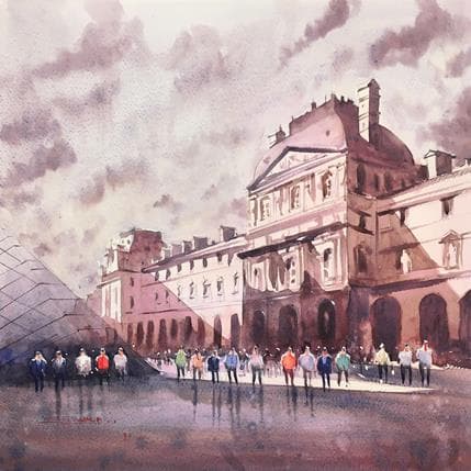 Peinture Louvre in the sun par Dandapat Swarup | Tableau Figuratif Aquarelle Urbain