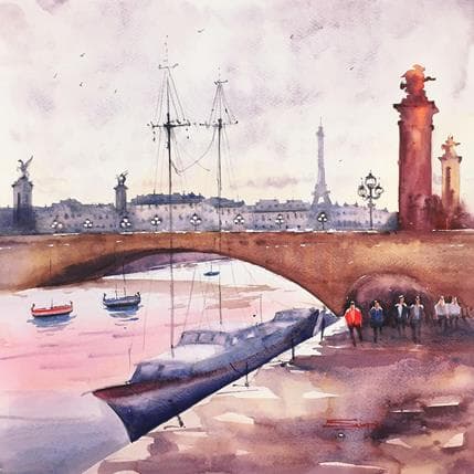 Painting Pont Alexandre III by Dandapat Swarup | Painting Figurative Watercolor Urban