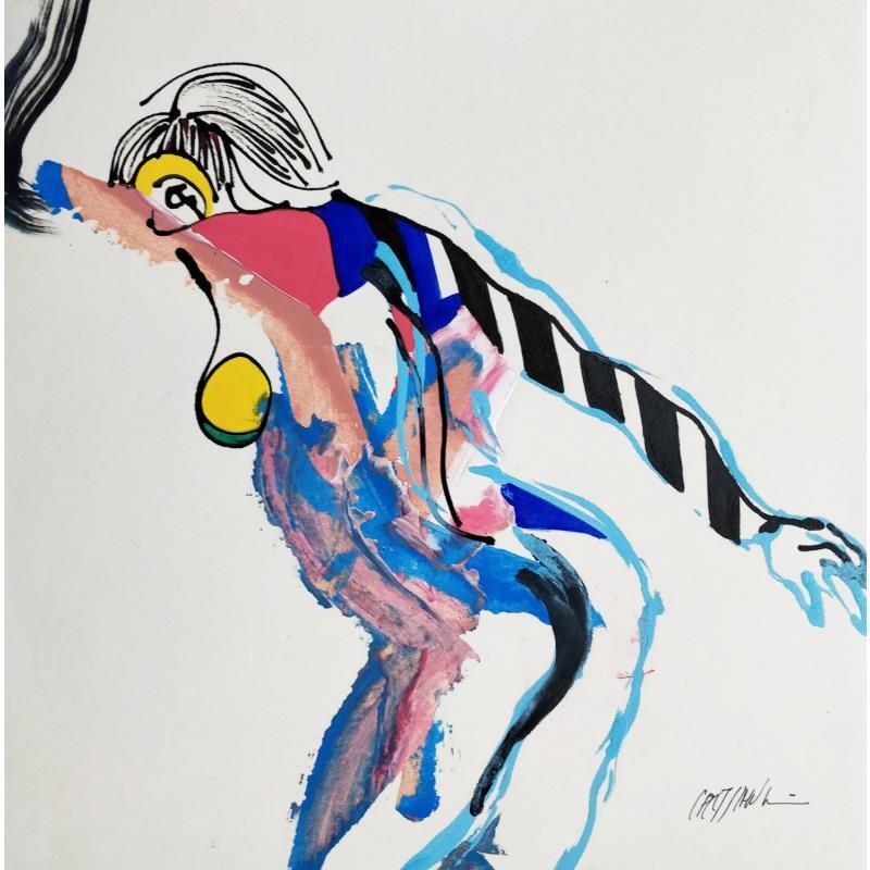 Peinture Révérence bleue par Cressanne | Tableau Art Singulier Nu Acrylique