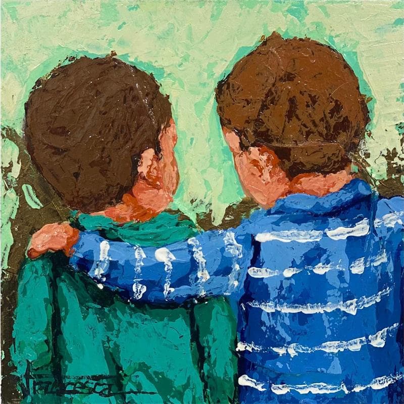 Gemälde Verd i Blau von Escobar Francesca | Gemälde Figurativ Porträt Alltagsszenen Acryl