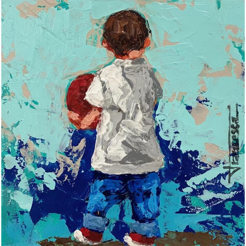 Gemälde Pelota Roja von Escobar Francesca | Gemälde Figurativ Porträt Alltagsszenen Acryl