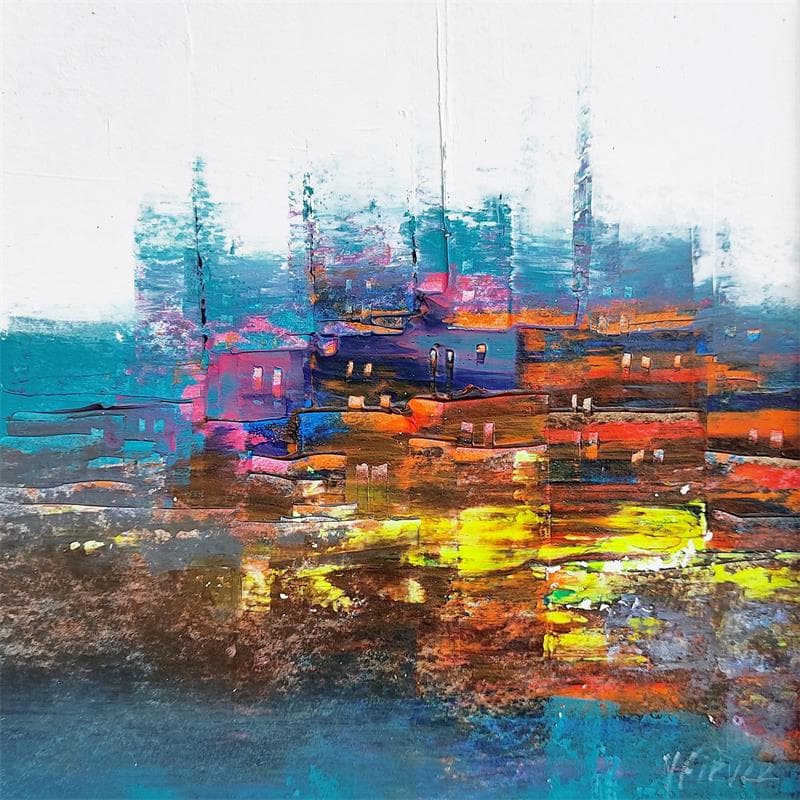 Peinture Cheminées d'usines par Fièvre Véronique | Tableau Figuratif Urbain Acrylique