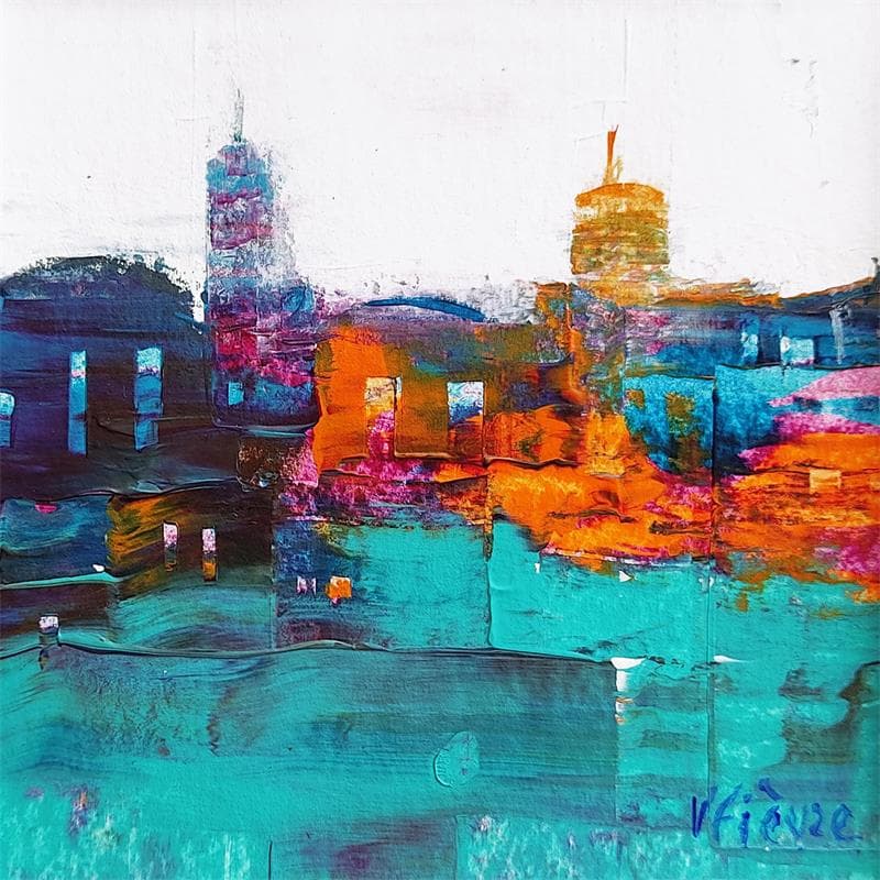 Painting La mosquée bleue by Fièvre Véronique | Painting Figurative Urban Acrylic