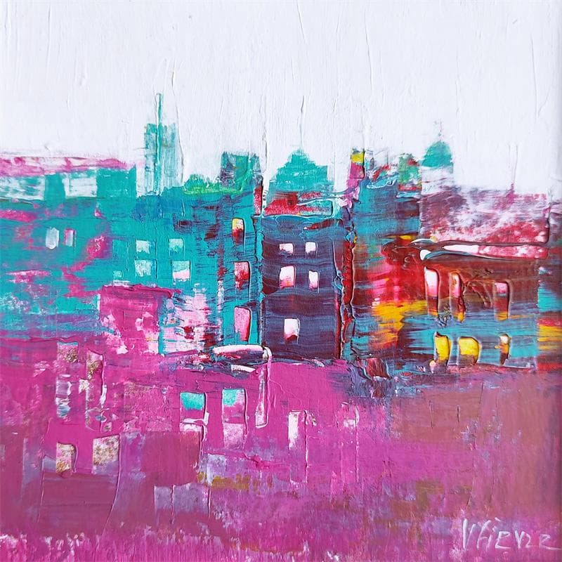Peinture Les toits de la ville par Fièvre Véronique | Tableau Figuratif Urbain Acrylique