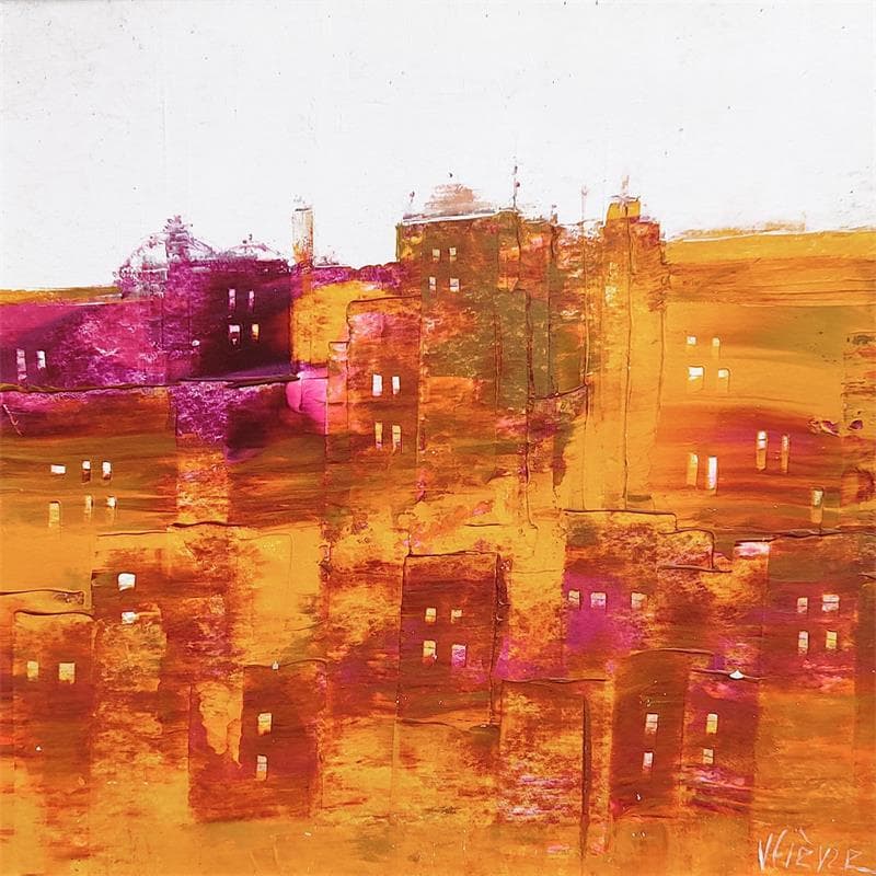 Peinture Village d'or par Fièvre Véronique | Tableau Figuratif Urbain Acrylique