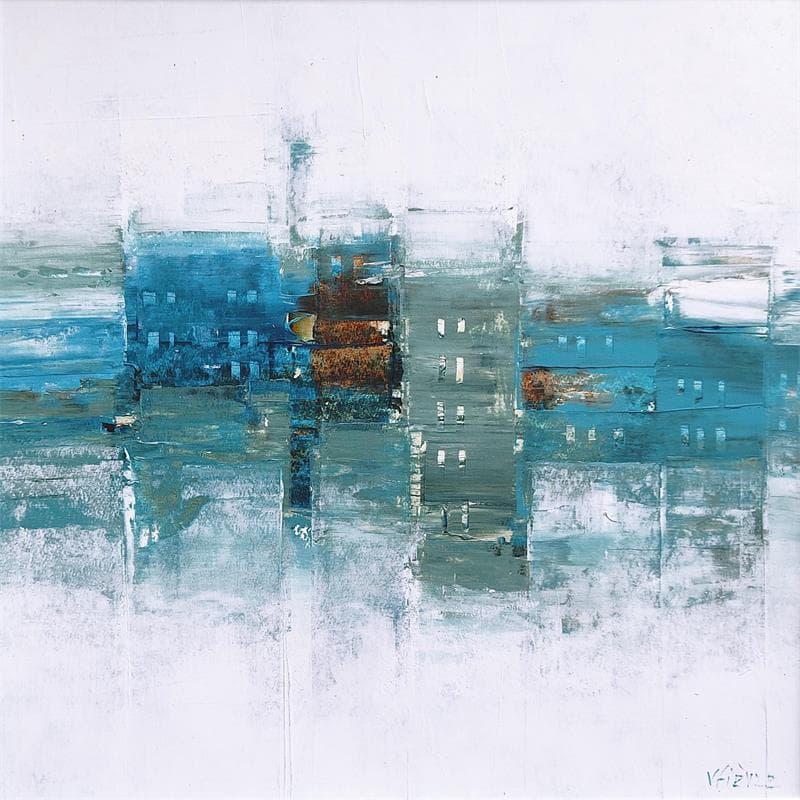 Painting Maisons en bord de mer #1 by Fièvre Véronique | Painting Figurative Landscapes Acrylic