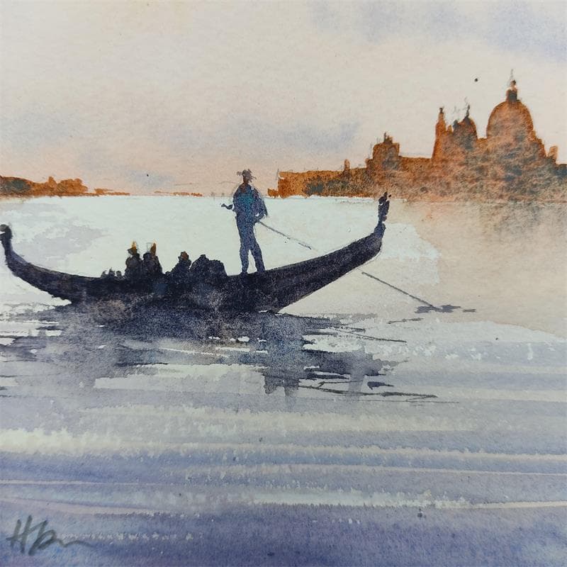 Peinture Black Gondola par Jones Henry | Tableau Figuratif Scènes de vie Aquarelle